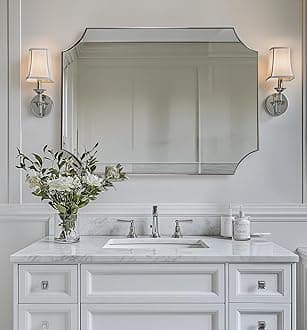 ANDY STAR Brushed Nickel Mirror 30x40 Inch, Scalloped Bathroom Mirror, Silver Bathroom Mirror in Anti-Rust Stainless Steel Metal Thin Frame Deep 1’’, Large Wall-Mounted Mirror (Horizontal/Vertical)