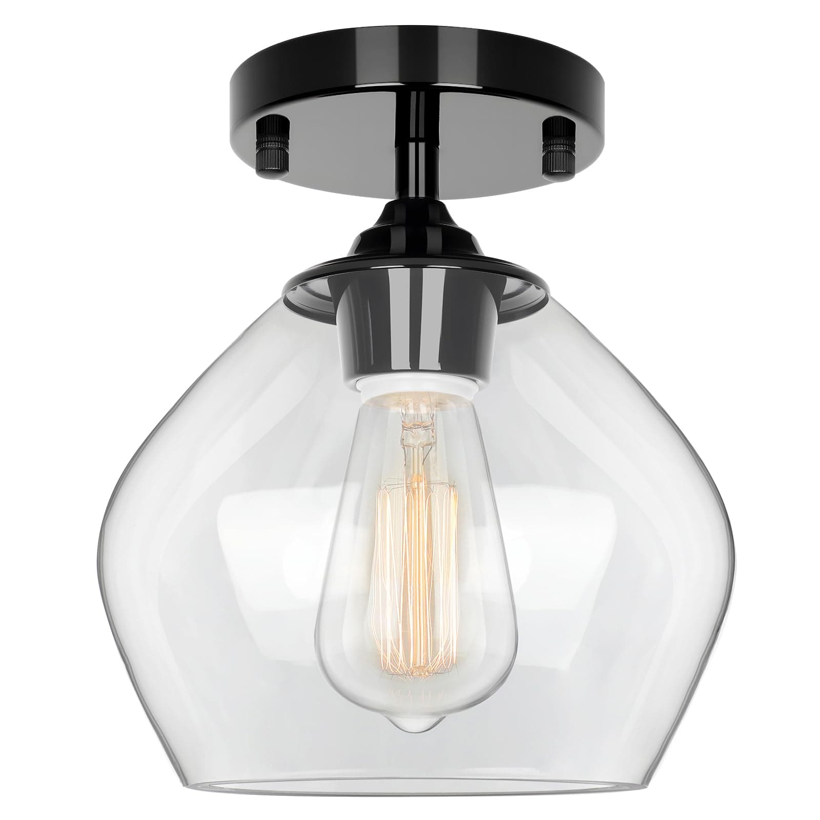 Modern Semi Flush Mount Ceiling Light with Clear Glass Shade, Industrial Close to Ceiling Light, Hanging Ceiling Light Fixture for Hallway, Bedroom, Dining Room, Entryway, Foyer