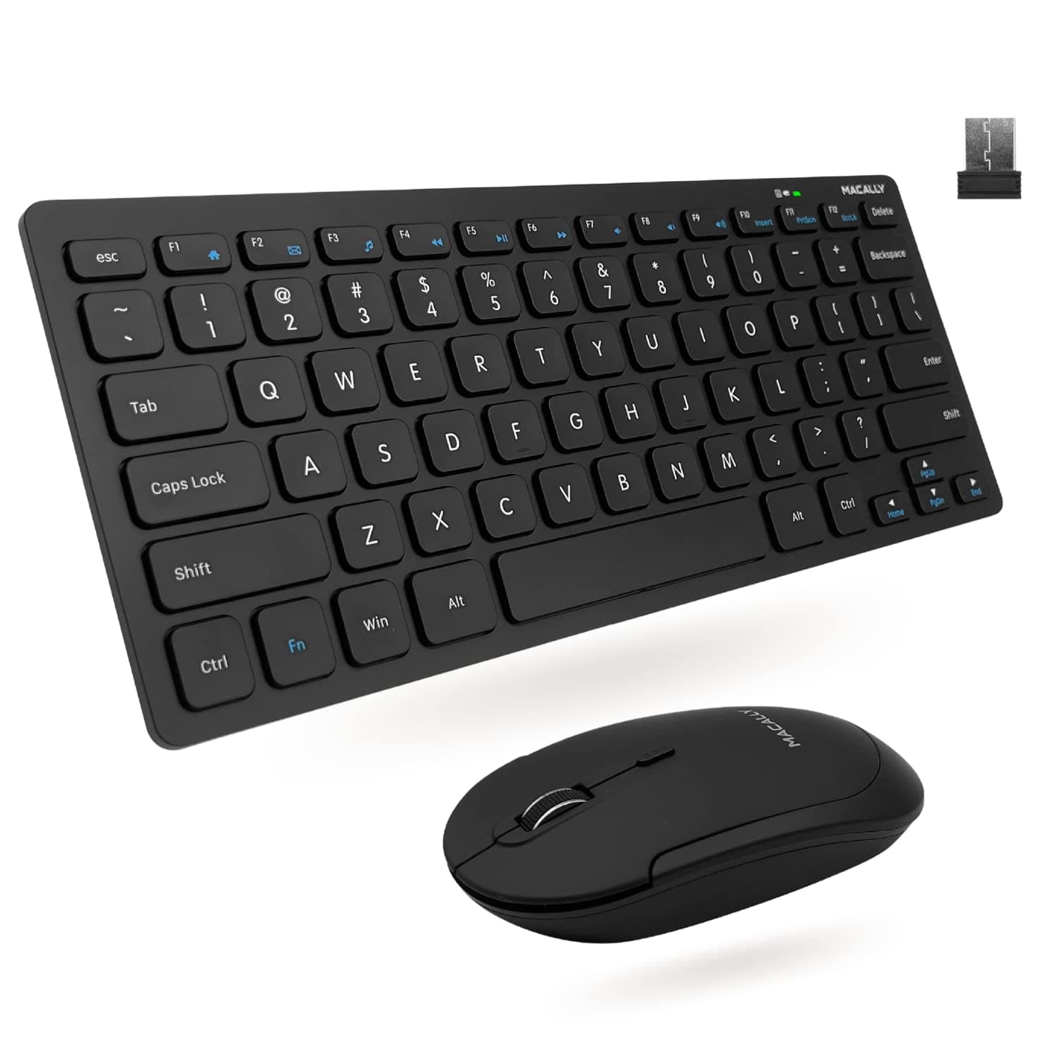 Macally Small Wireless Keyboard and Mouse Combo - Quiet Productivity Duo - 2.4G Wireless Keyboard Mouse for PC - 78 Key Mini Keyboard and Mouse with Slim Body, Click Buttons, and 3 DPI Modes