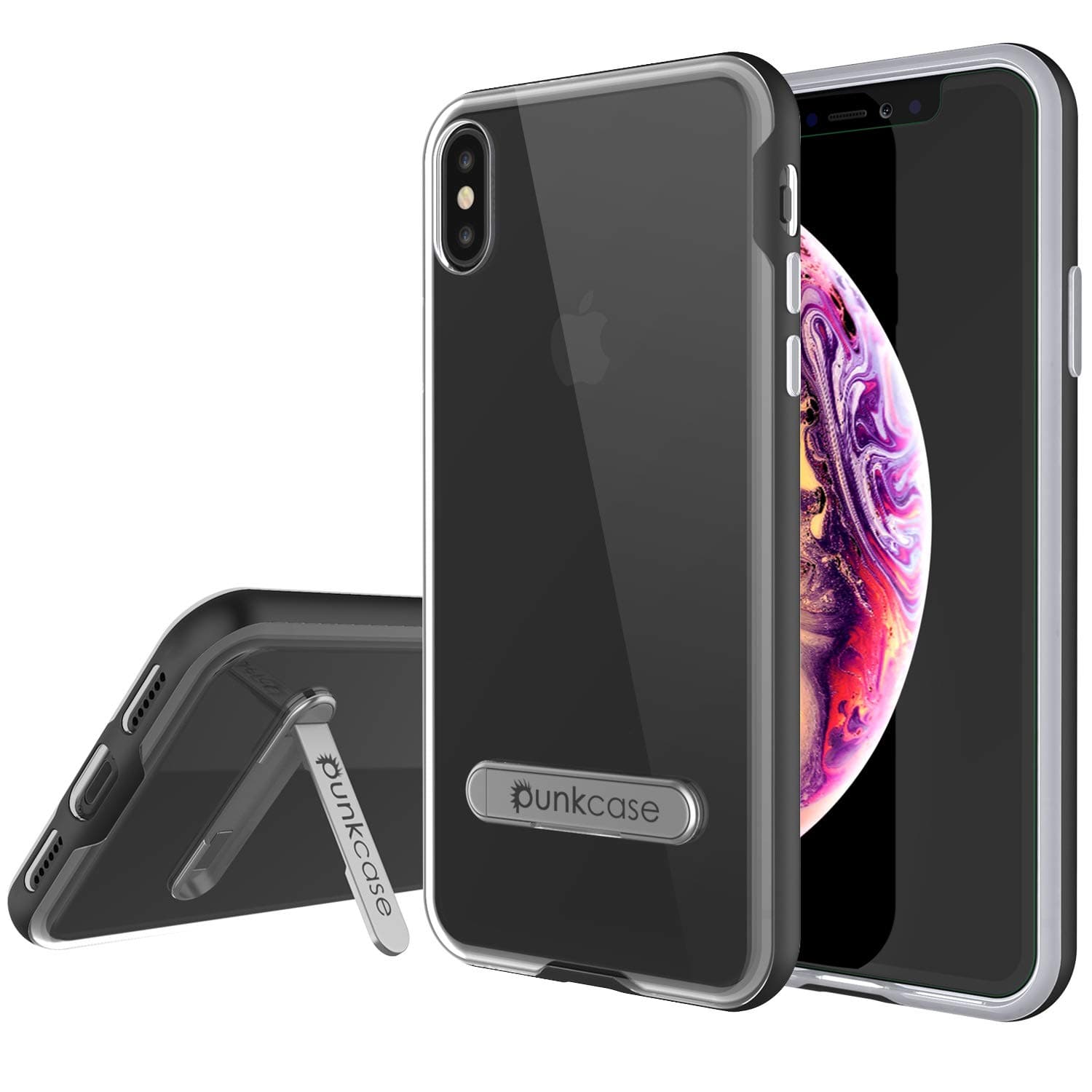 PunkCase iPhone XS Max Case, [LUCID 3.0 Series] [Slim Fit] [Clear Back] Armor Cover w/Integrated Kickstand, Anti-Shock System & PUNKSHIELD Screen Protector for Apple iPhone XS Max [Black]