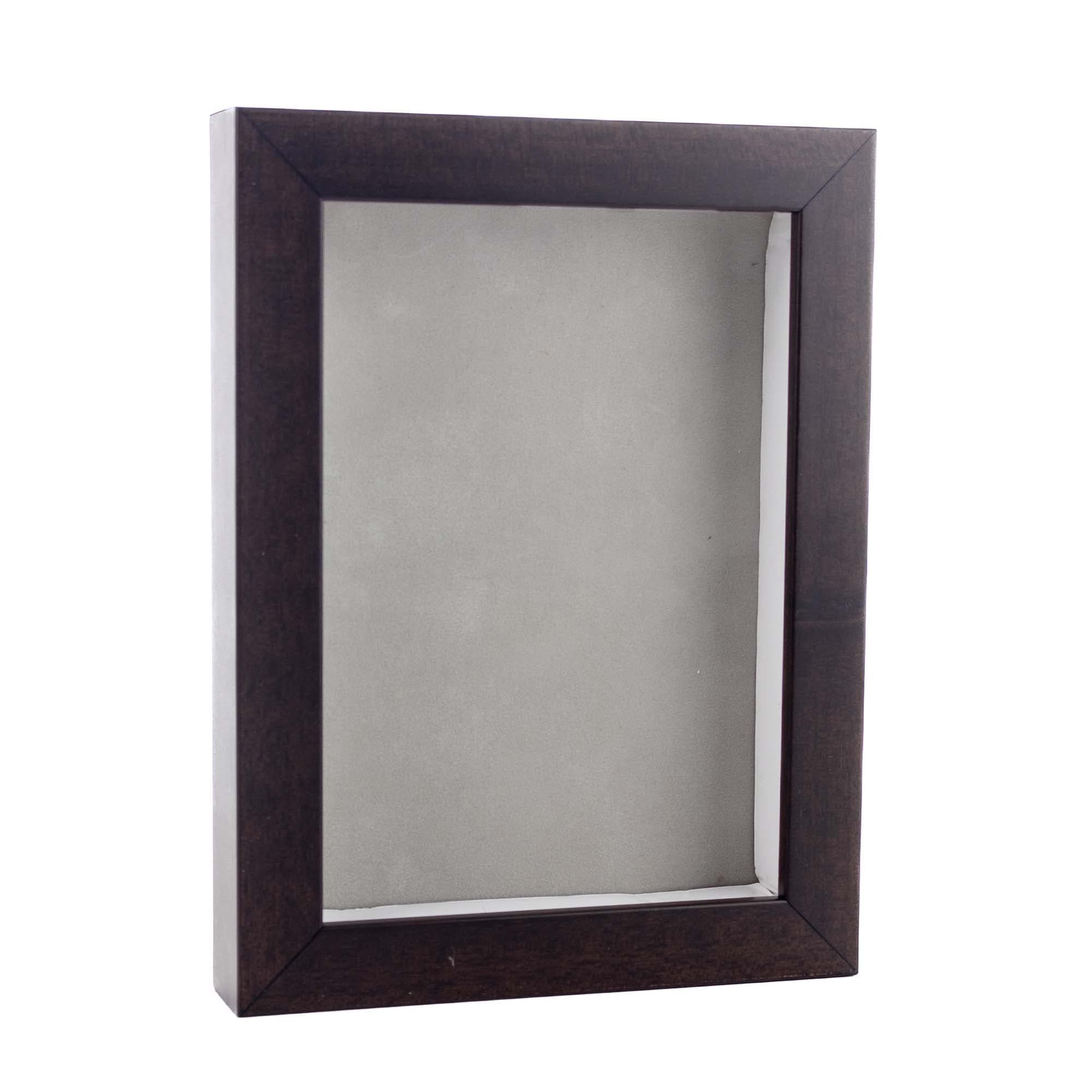 16x20 Shadow Box Frame Brown Walnut Wood | With a 3/4" Usable Display Depth | Includes a Light Grey Real Suede Texture Acid-Free Backing Board, UV Resistant Acrylic, and Hanging Hardware