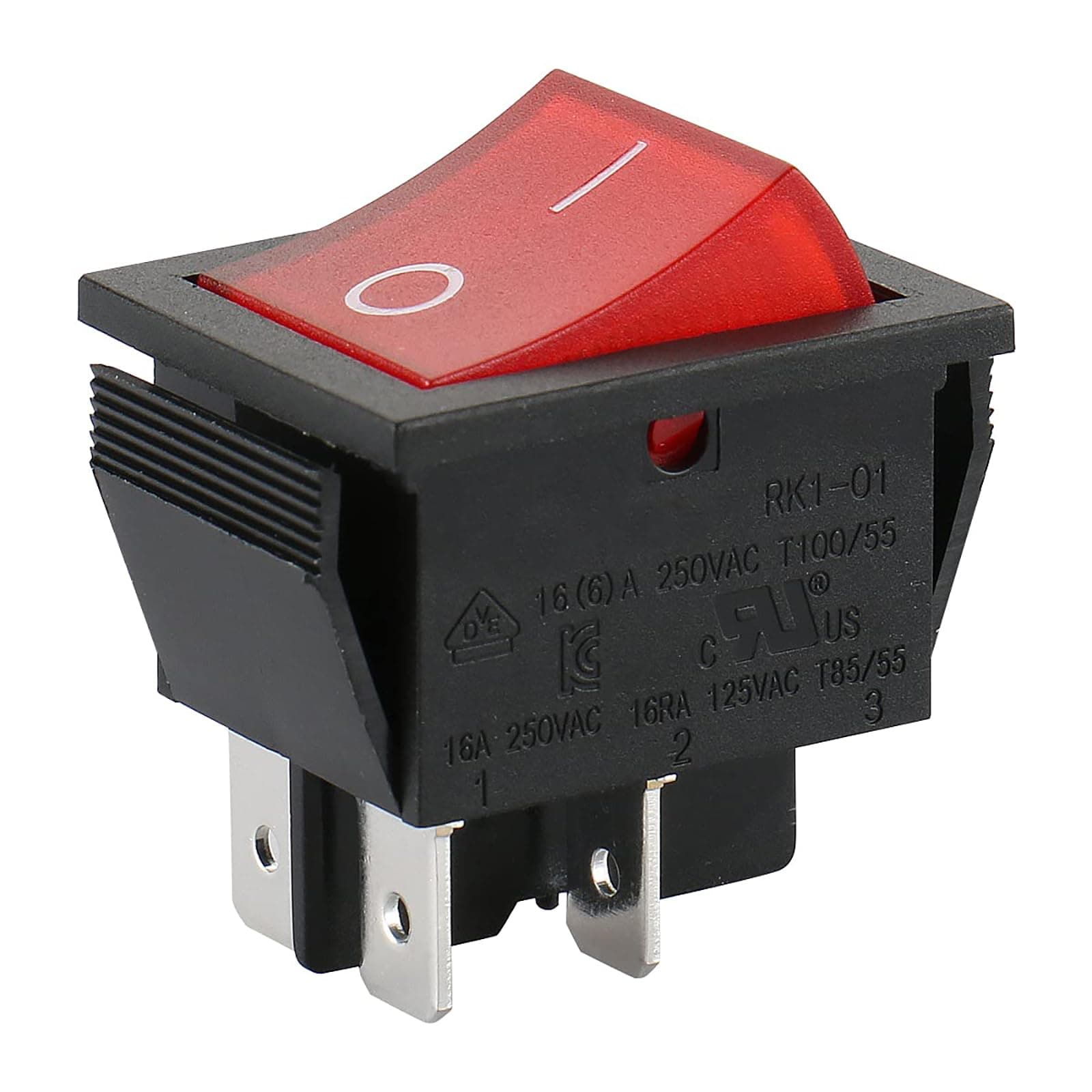 DPST Rocker Switch,ON/Off 4-Pin 16A 250V AC,Red LED Illuminated Snap-in Power Switch,UL Recognized & VDE Certifiedfor Automotive,Marine,and Household Appliances (1-Pack)