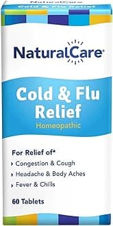 NaturalCare Cold & Flu Relief, Homeopathic Tablets, 60ct | May Provide Support Through Congestion, Cough, Headache, Sore Throat, Runny Nose, Body Aches, Fever, Chills