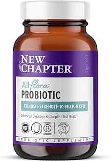 New Chapter All-Flora Probiotic for Advanced Digestion & Complete Gut Health with Prebiotics + Postbiotics, Clinical-Strength Strains, 100% Vegetarian, Non-GMO, Shelf Stable - 30 ct (1 Month Supply)