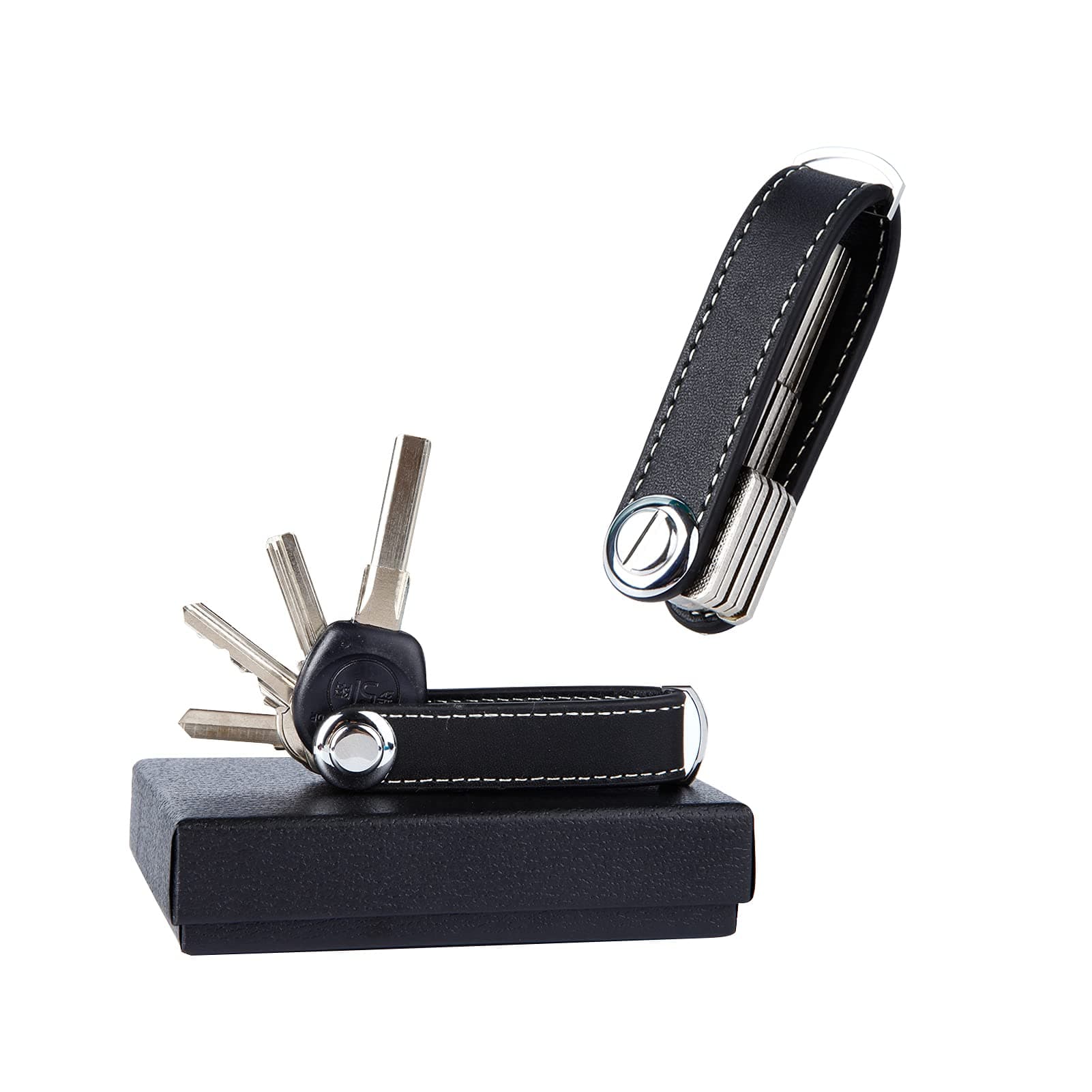 DAYONG Leather Key Organizer Compact Key Holder Folding Pocket Key Holder (Black)