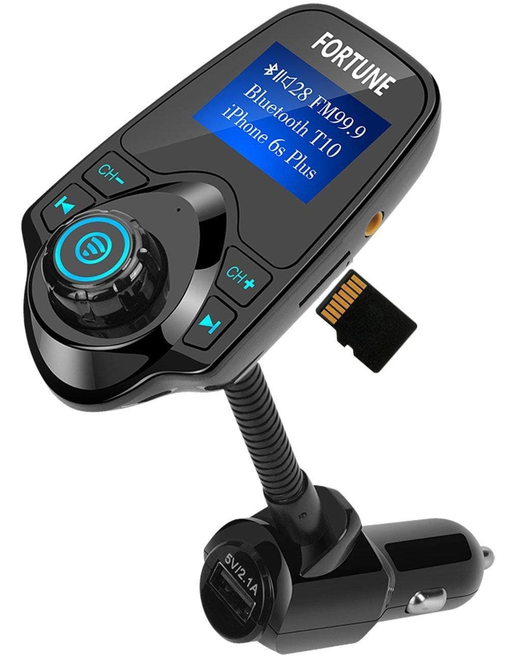 8 In 1 T10 Wireless In-Car Bluetooth FM Transmitter For Car With 1.44 Inch Display USB Charger MP3 Player Transmits TF Card Aux In iPhone Samsung Pixels Music Call Google Navigation To Car Speaker