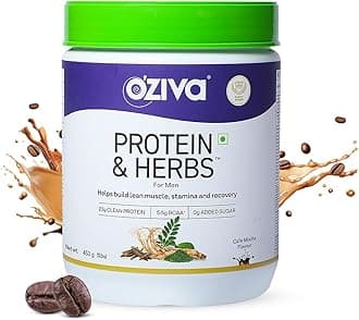 Protein & Herbs, Men with Multivitamins,Ashwagandha,Brahmi,Maca, Musli for Improved Stamina, Lean Muscles & Recovery 1.1 lbs, Cafe Mocha. Soy Free, Gluten Free, Non GMO