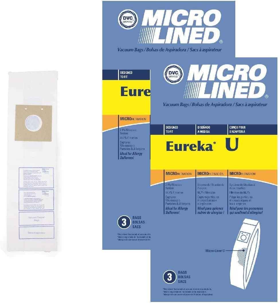 DVCMicro-Lined Replacement Vacuum Bags For Eureka Style U Bravo 7600, 7700, 7800, 7900, 9000 Series Vacuum Cleaners - Compare to Eureka and Sanitaire Type U Vacuum Bags | 6 Bags Included