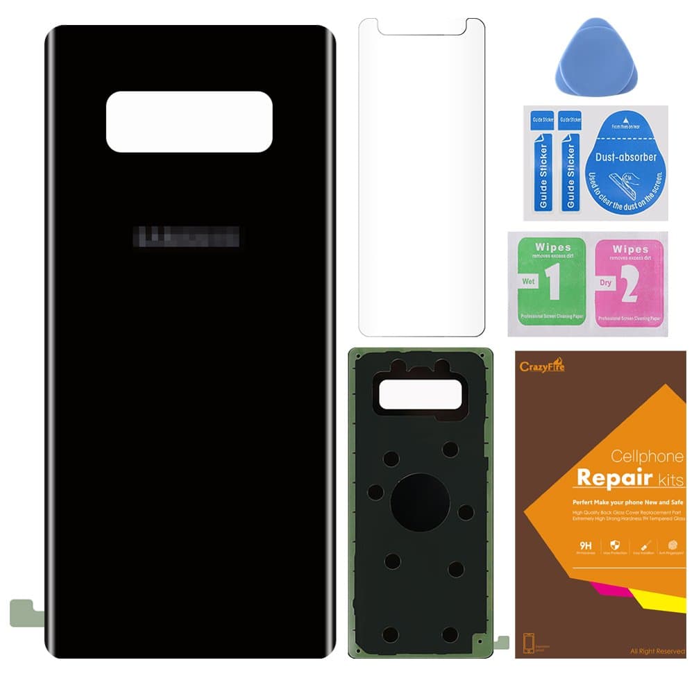 CrazyFire Compatible Samsung Galaxy Note 8 Rear Back Glass Cover Battery Door Replacement Cover with Adhesive Pre-installed and Tempered Screen Protector(Black)