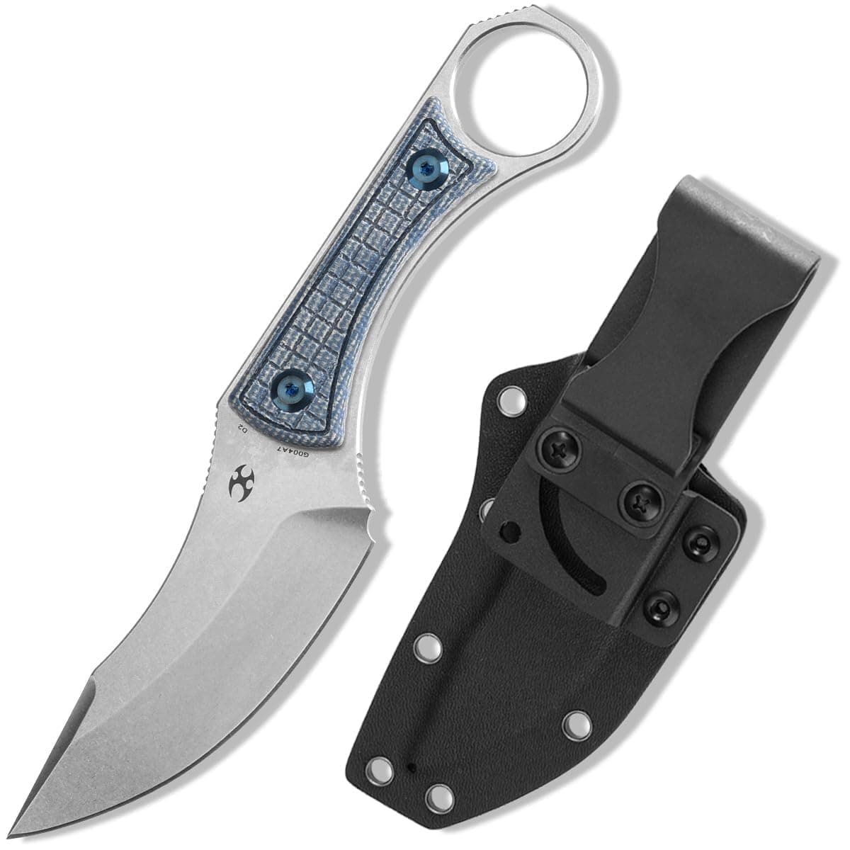 - KANSEPT Niko Fixed blade Knife with Sheath, 3.54'' Stonewashed D2 Sharp Blade and Blue Micarta with Frag Pattern Handle, Adjustable Kydex Sheath for EDC, Fixed Knifes for Camping Hiking Fishing G004A7