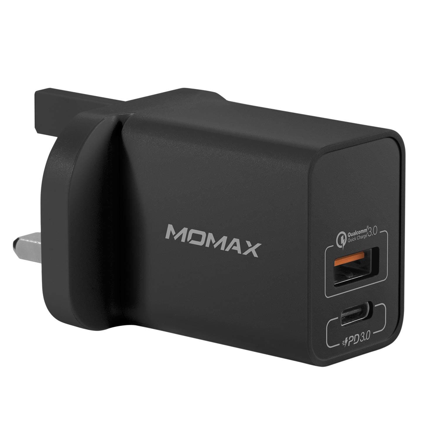 MOMAXOnePlug 2-Port iPhone/iPad/Android Charger, 20W PD 3.0 Durable Compact Fast Charger, With USB-C & QC 3.0 Port for iPhone 12/12 Mini/12 Pro/12 Pro Max, iPad Pro, iPad Air, S21 Ultra (Black)