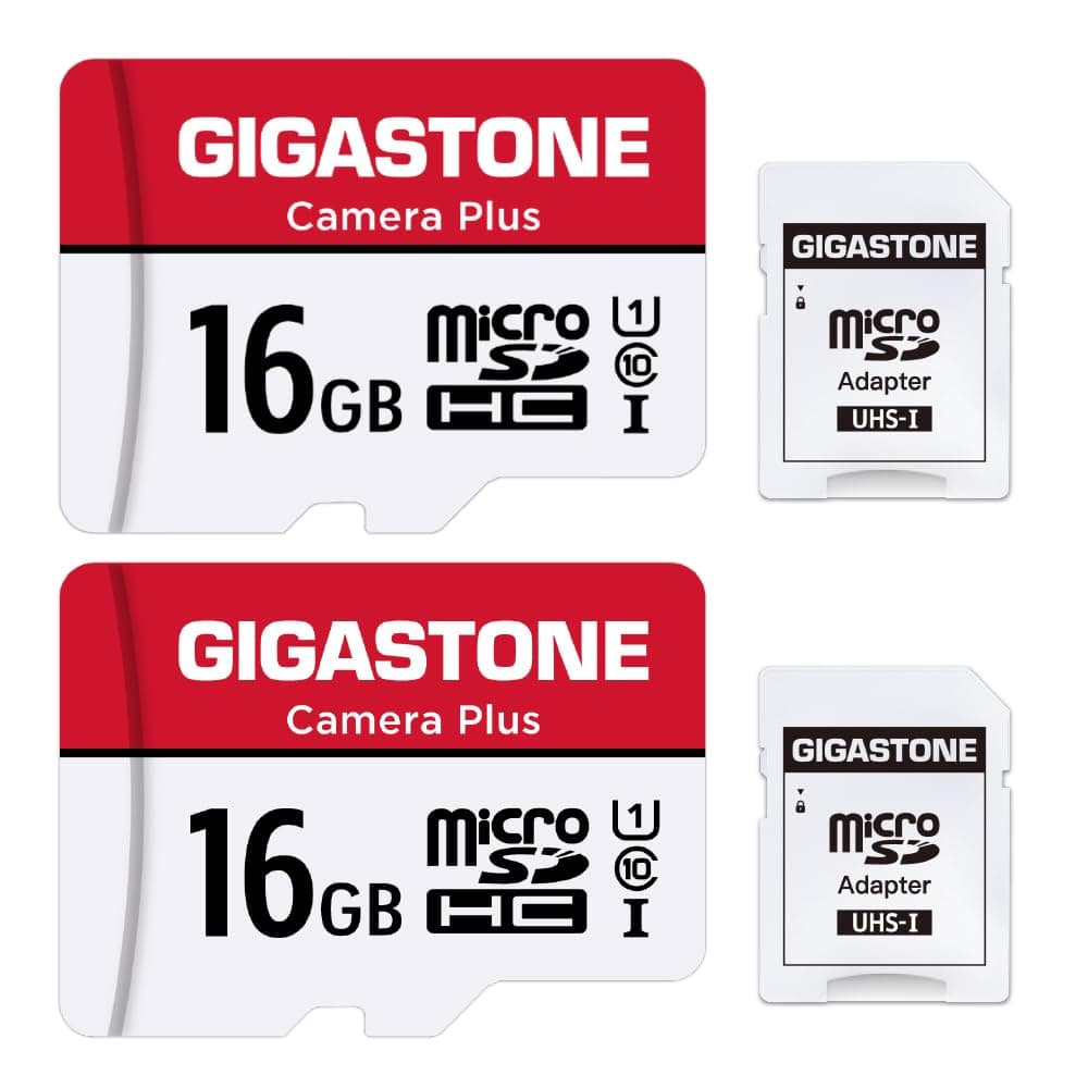 Gigastone 16GB Memory Card Pack of 2 Cards, Camera Plus Series, Speed Up to 85MB/s. Ideal for Full HD Video Gopro Camera Drone, U1 C10 Micro SDHC Card with Mini Case and SD Adapter.