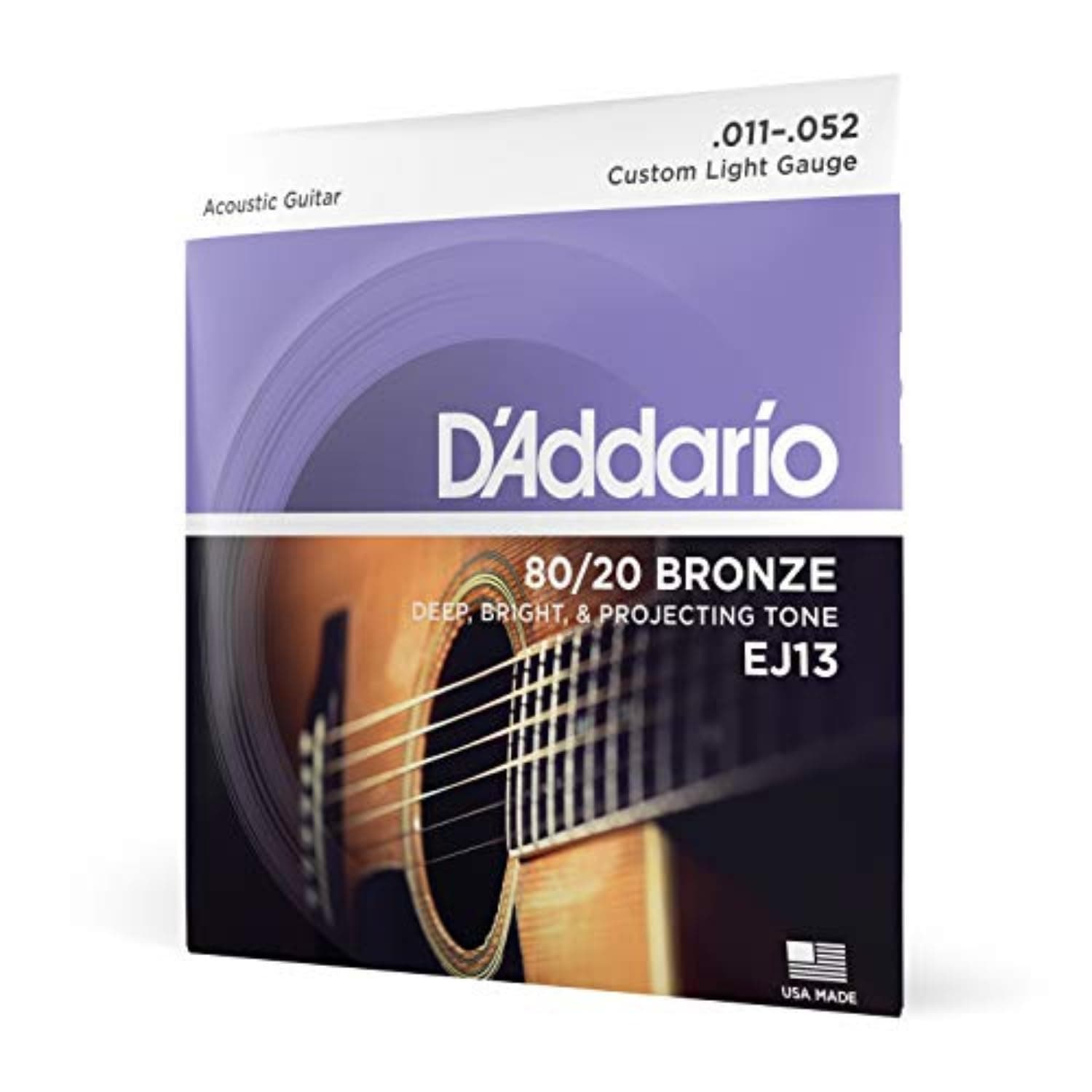 Acoustic Guitar Strings, 80/20 Bronze, EJ13, Custom Light Gauge 11-52, 6-String Set, Pack of 1