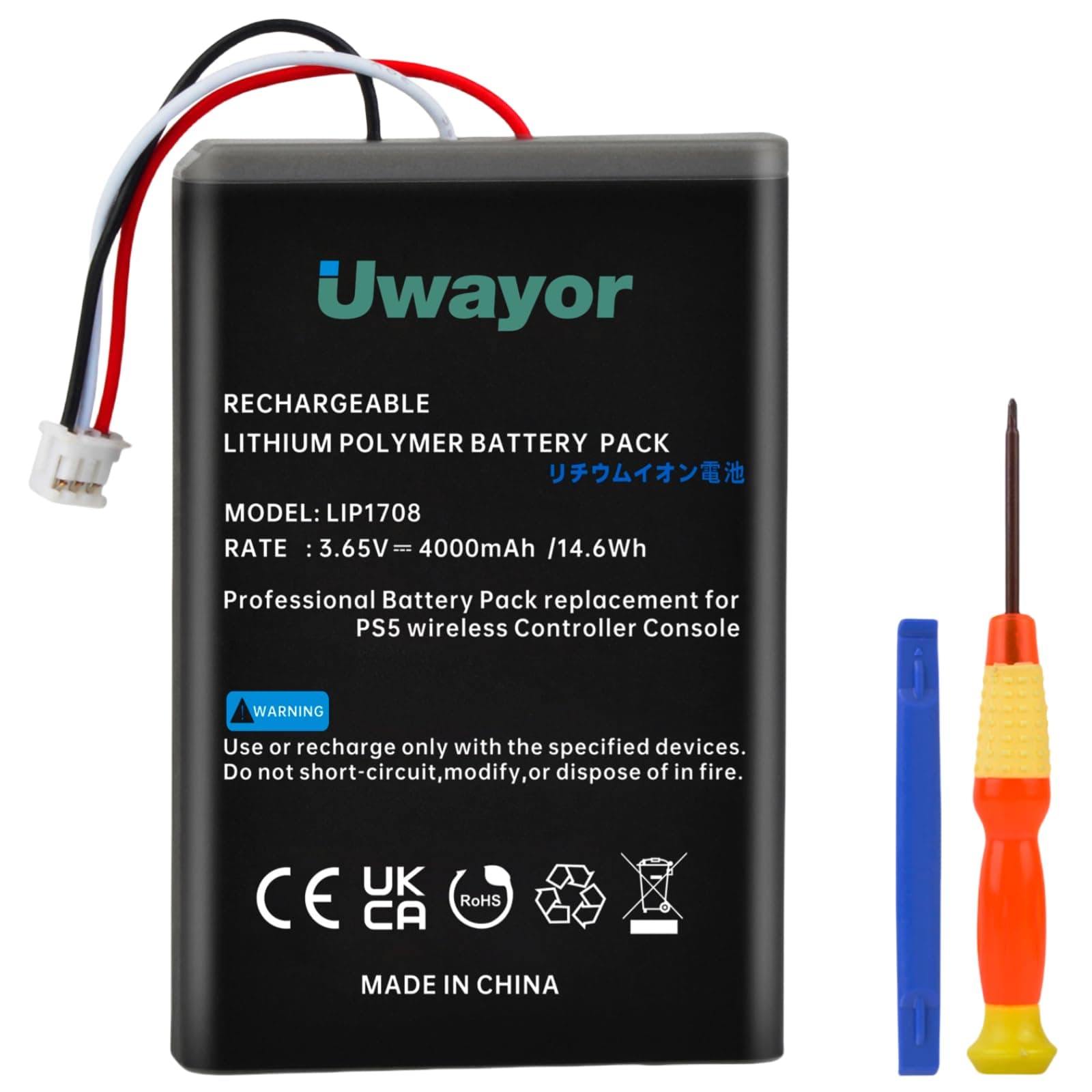 PS5 Controller Battery, 4000mAh LIP1708 PS5 Battery Replacement for Sony PS5 PlayStation 5 DualSense CFI-ZCT1W Wireless Controller with Tool Kit (Not Fit DualSense Edge)