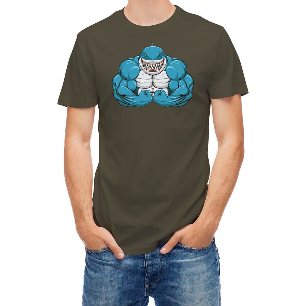 Tshirt Bodybuilder muscle White shark Khaki S