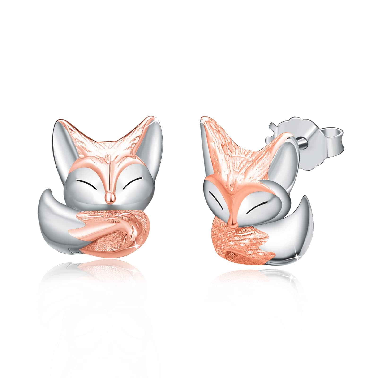 CUOKA MIRACLEFox Earring Fox Stud Earrings 925 Sterling Silver Fox Earrings Rose Gold/Gold Fox Head Earrings for Women Cute Fox Animal Earring Pet Jewelry Stud Earrings for Women Teen