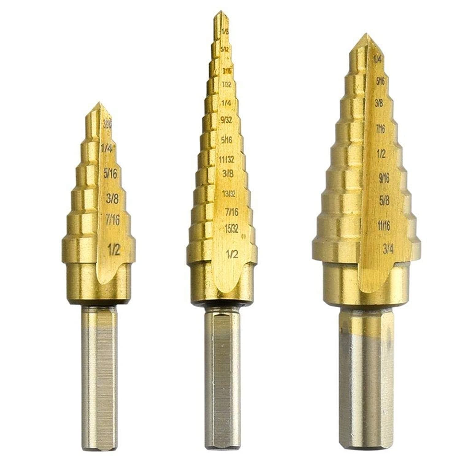 1Piece Titanium Step Drill Bit Set - 3pcs, Replacement for 28 Drill Bits, Wood, Metal, Steel