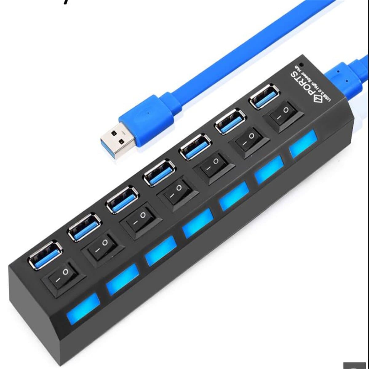 USB Hub 3.0 High Speed 4 7 Port USB 3.0 Hub with Power Adapter Multi USB Splitter On/Off Switch for MacBook Laptop PC