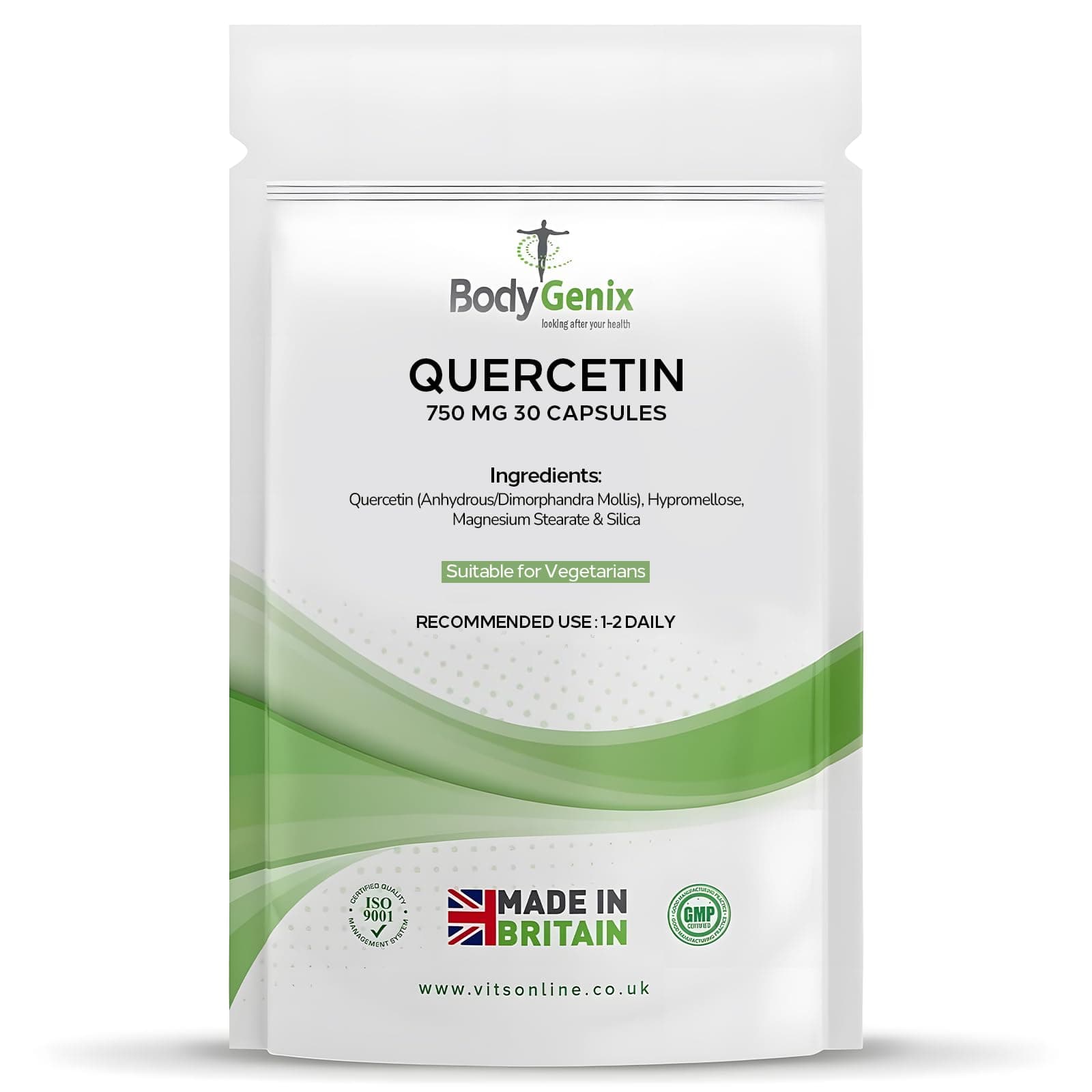 Quercetin 750mg Capsules - Immune System Brain Cardiovascular Health Joints Support Energy Boost Natural Vegan Supplement - 30 Capsules 1 Month Supply