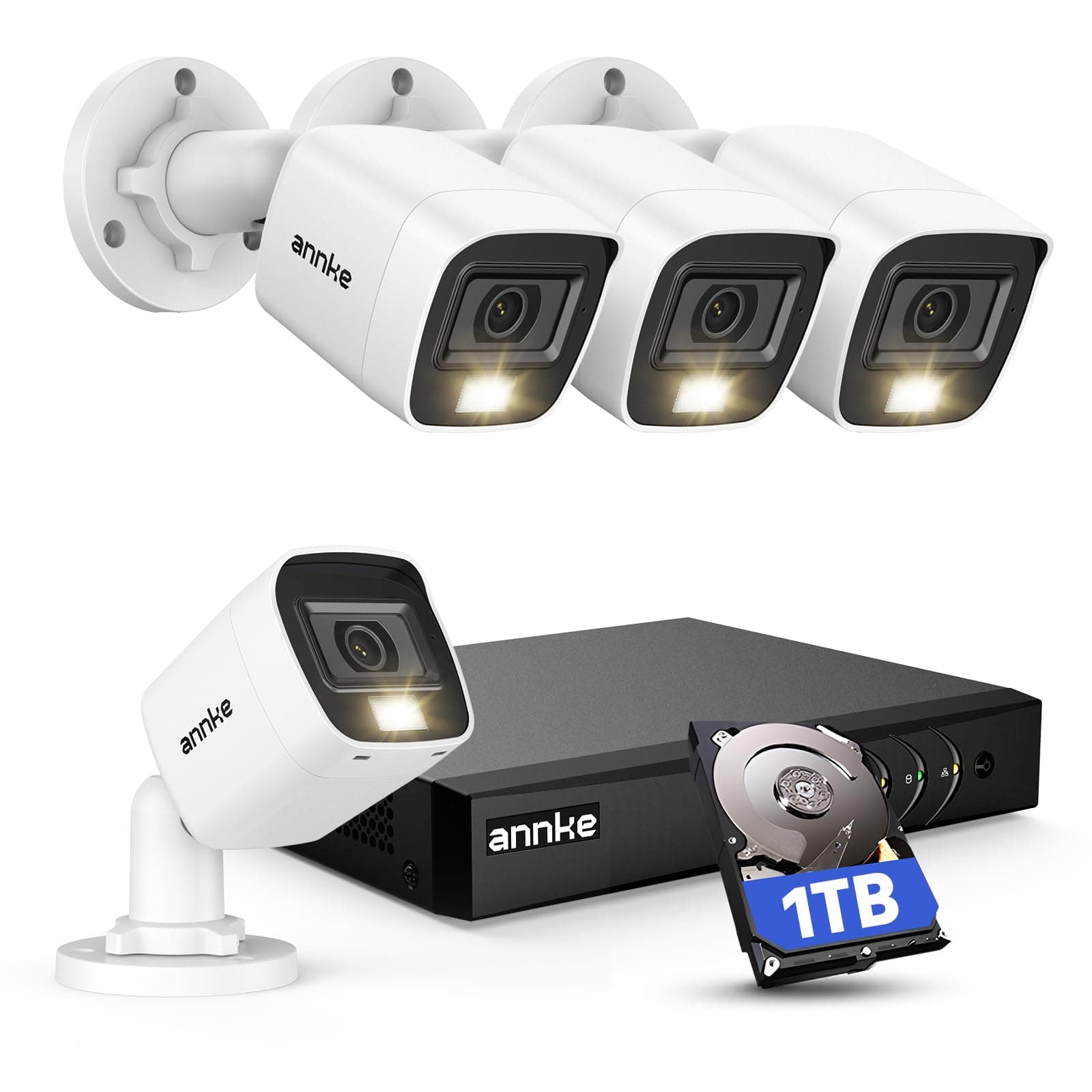 ANNKE 8CH 3K Lite Security CCTV Camera System, AI Human & Vehicle Detection, 5MP Lite DVR with 1TB Hard Drive and 4 x 1920TVL 2MP Home Security Cams, Dual-light with Color Night Vision, IP67
