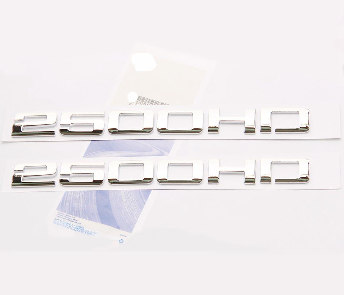 2pack OEM 2500HD Letter Nameplate Emblems 2500 HD Badge Replacement for Silverado Sierra Glossy (2007-2018 Chrome)