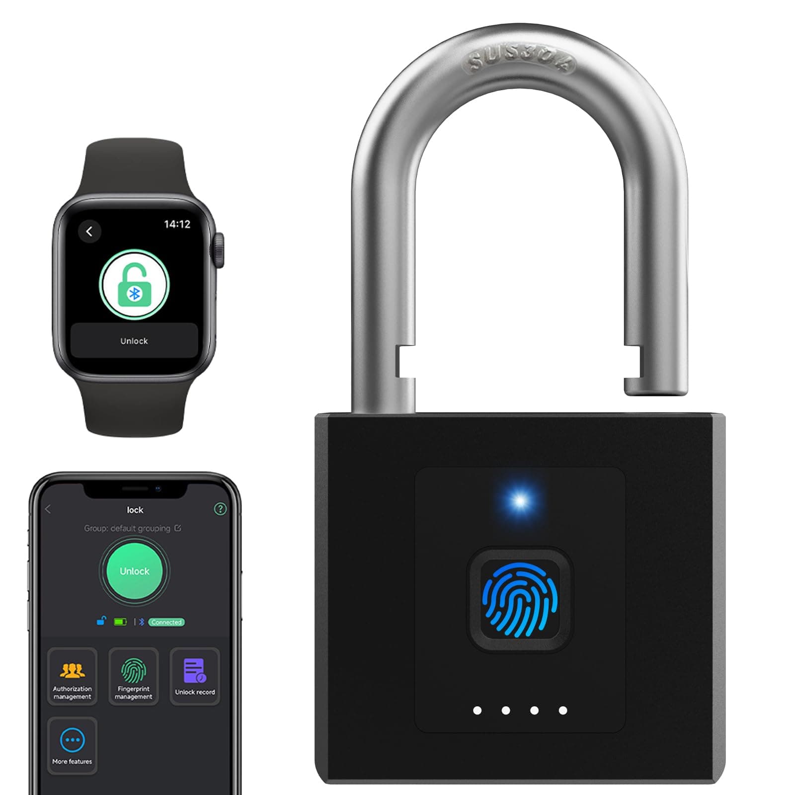 Gate Padlock Combination Padlock eLinkSmart Fingerprint Locker Lock Phone App Keyless Padlock Outdoor Waterproof Heavy Duty 1CM Shackle with 2600 Pounds Tensile Strength