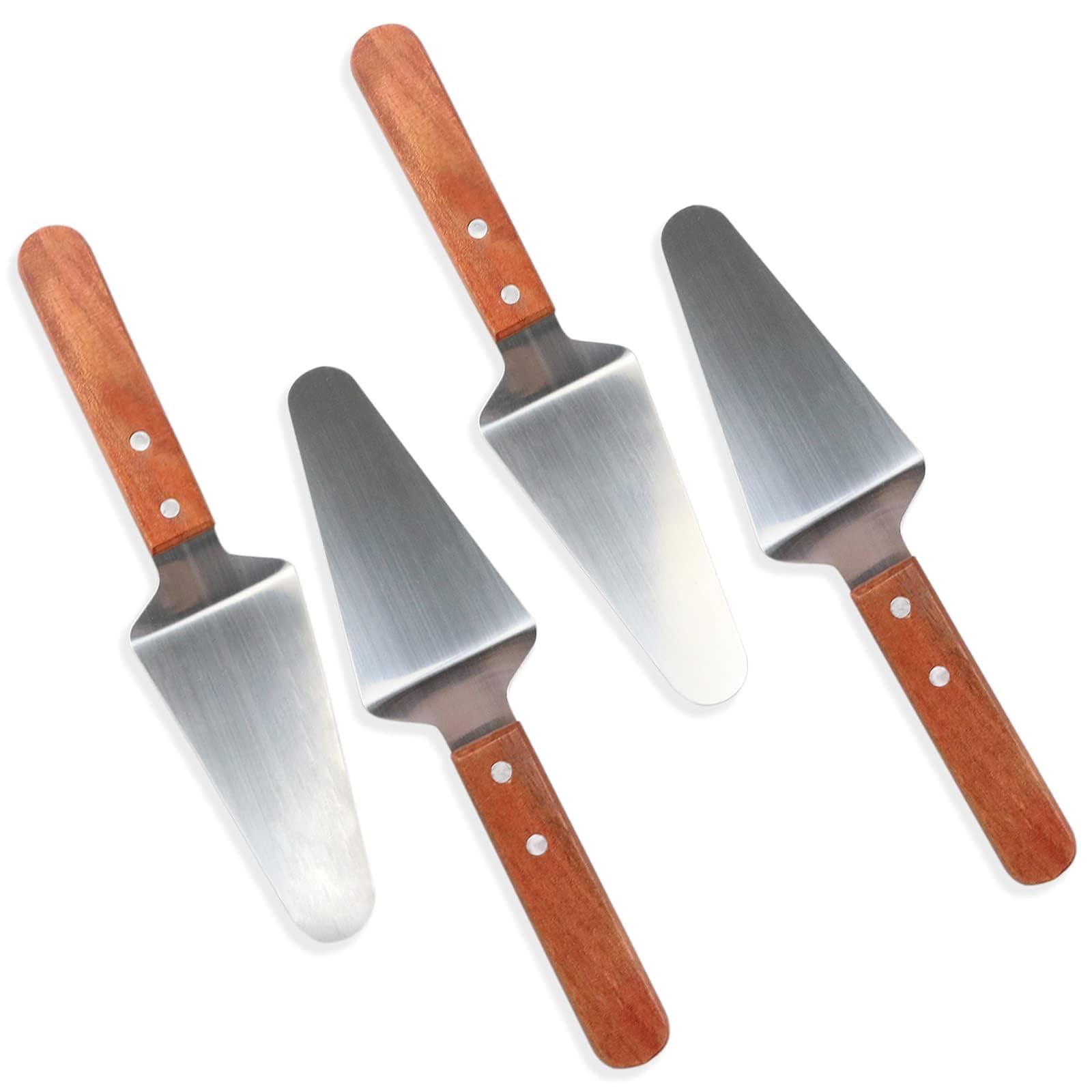 4 Pcs Stainless Steel Pizza Servers with Wooden Handle, Triangular Spade Pie Pastry Spatula for Cake, Dessert, Tart, Pie and Pizza