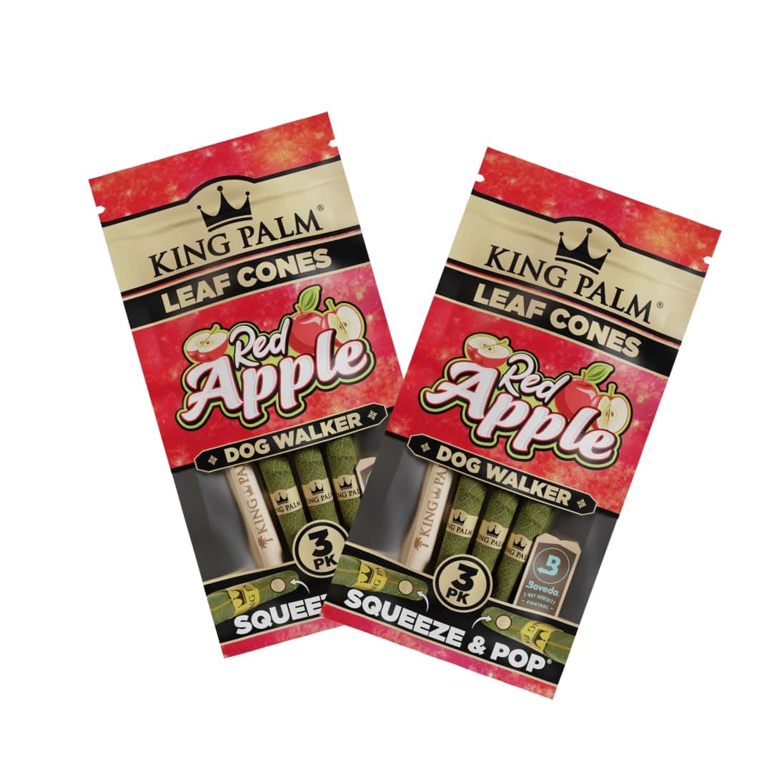 King Palm | 6 Red Apple Flavoured Pre Rolled Cones | 2 Pouches Multipack (Dog Walker Size 70mm)
