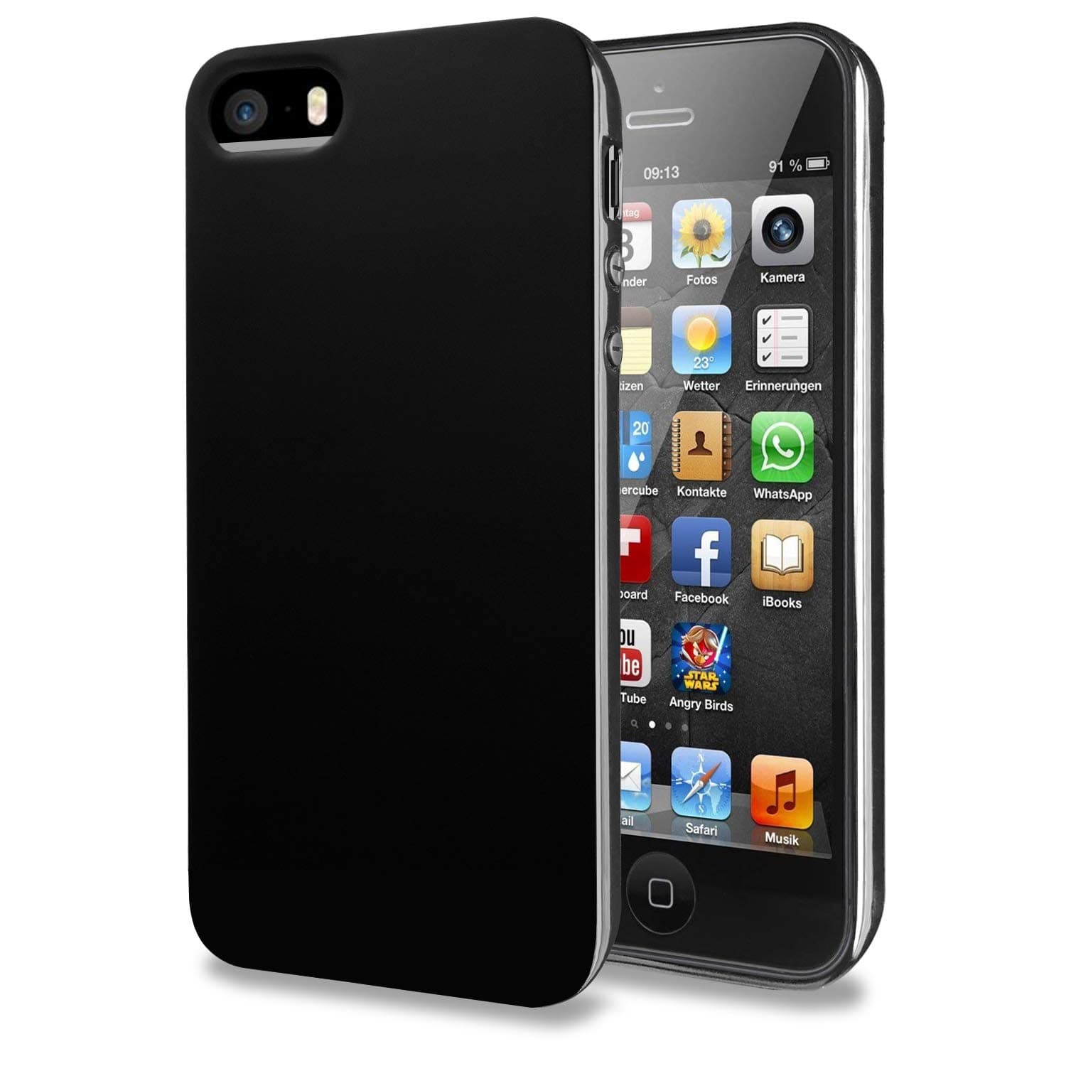 TENOC Phone Case Compatible for iPhone SE 2016/ iPhone 5S/ iPhone 5, Slim Fit Cases Soft TPU Bumper Protective Cover, Glossy Black