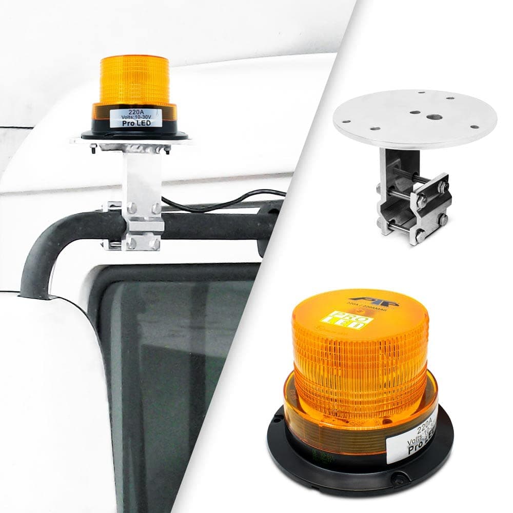 Pro LED Class 1 Amber Lens, Amber LED, Permanent Screw Mount Warning Light with Aluminum Mirror Mount Bracket Combo KIT - 10-30 Volt DC