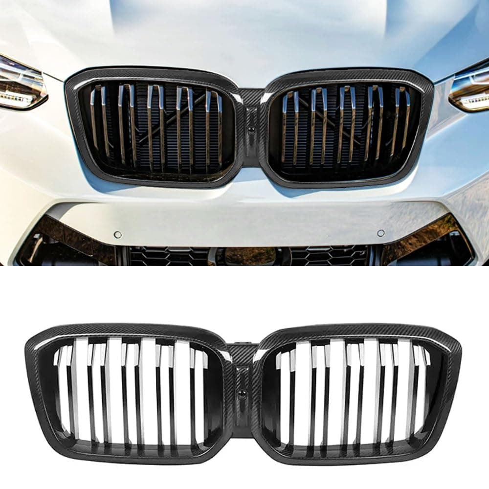 MAXDOM Replacement Front Upper Grill Fit for BMW (2022-2024) X3 G01 X4 G02 LCI – Gloss Black Carbon Fiber Grille
