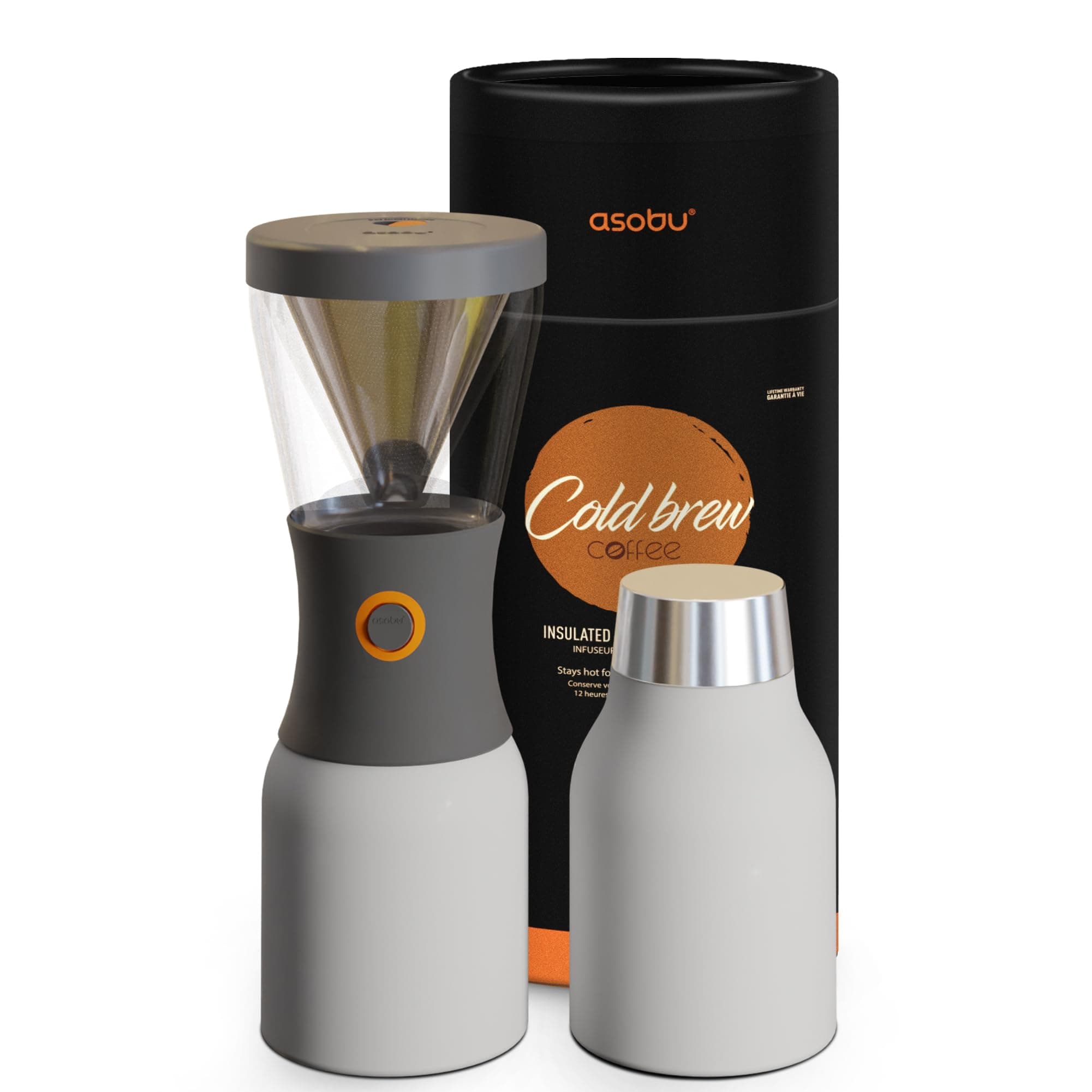 Coldbrew Portable Cold Brew Coffee Maker With a Vacuum Insulated 1 Liter Stainless Steel 18/8 Carafe Bpa Free (White)