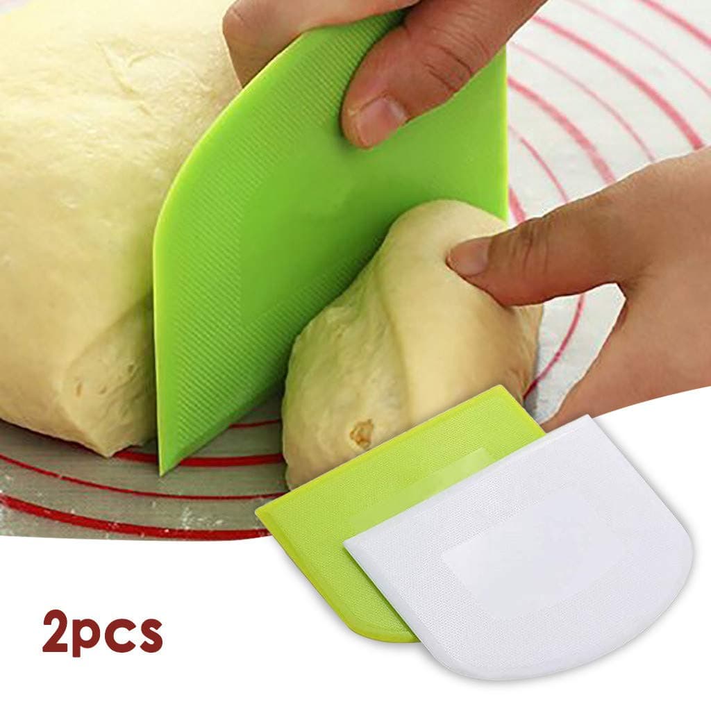 2 Pieces Dough Scraper Bowl Scraper Food-Safe Plastic Dough Cutter Flexible Plastic Scraper Practical Bench Scraper Multipurpose Food Scrappers for Bread Dough Cake Fondant Icing, White, Green