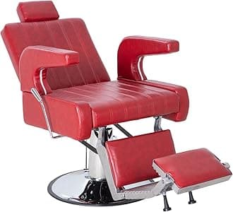 Salon Barber Chair for Hair Stylist, Reclining Beauty Chair with Heavy Duty Hydraulic Pump, 360° Swivel Hair Styling Chair for Barbershop Beauty Spa Salon Home (Red)