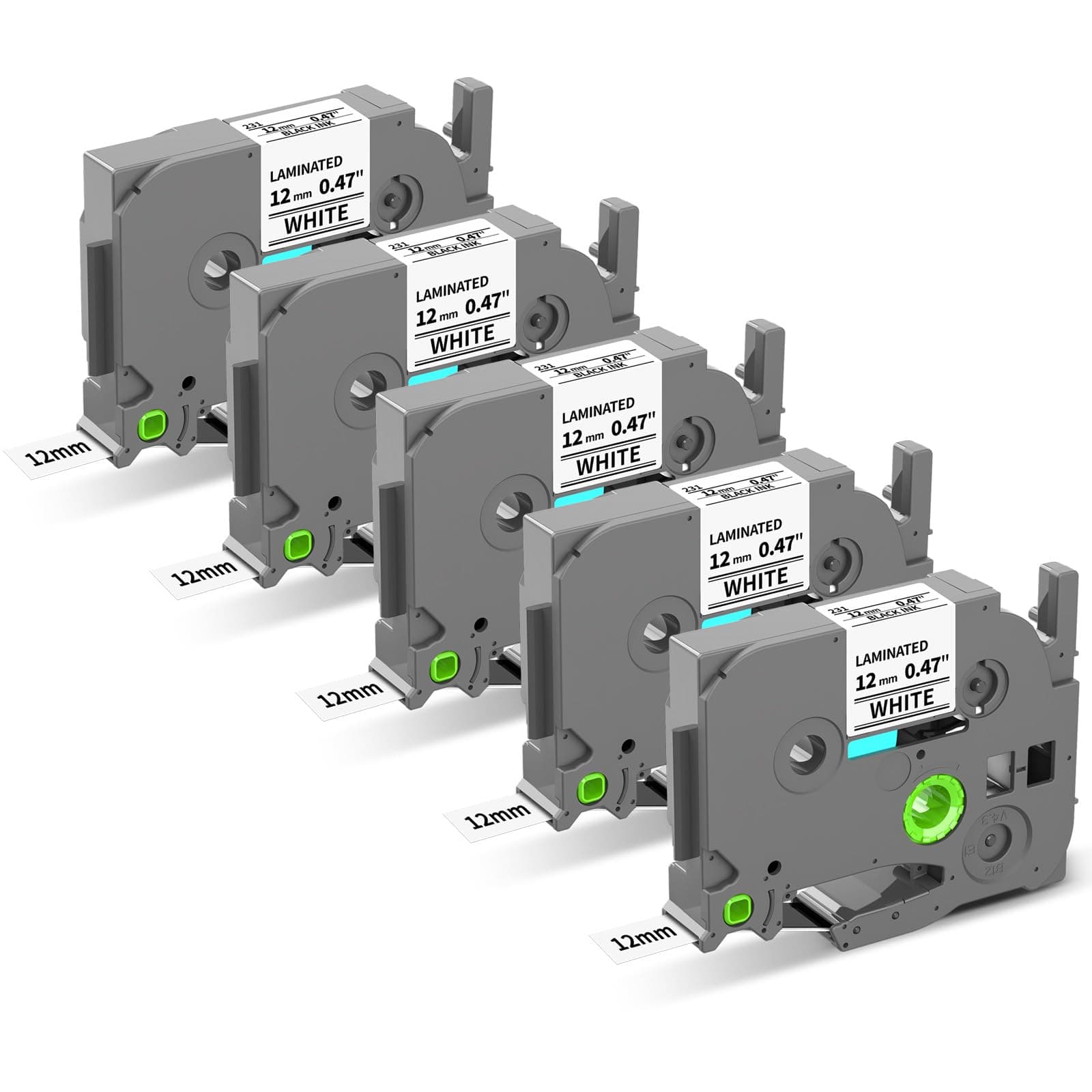 5-Pack Replacement Brother Label Maker Tape TZe-231 TZe TZ Tape 12mm 0.47 Laminated White TZe231 TZ-231 P Touch Label Tape Compatible with Brother Ptouch PT-D210 PT-D220 PT-H110 PT-D400 PT-D600