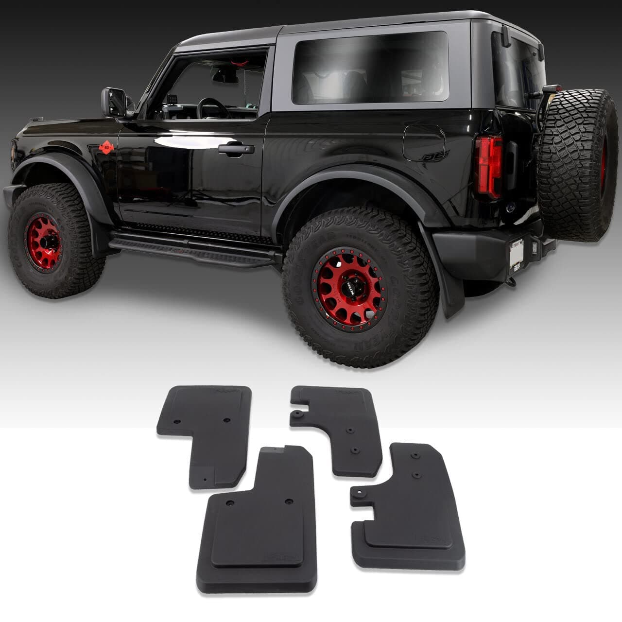 IAG I-Line No Drill Mud Flap Splash Guards for Ford Bronco 2021+, 2/4 Door (Front & Rear Set) - Does not fit Heritage, 4 Door Everglades, Sport or Raptor