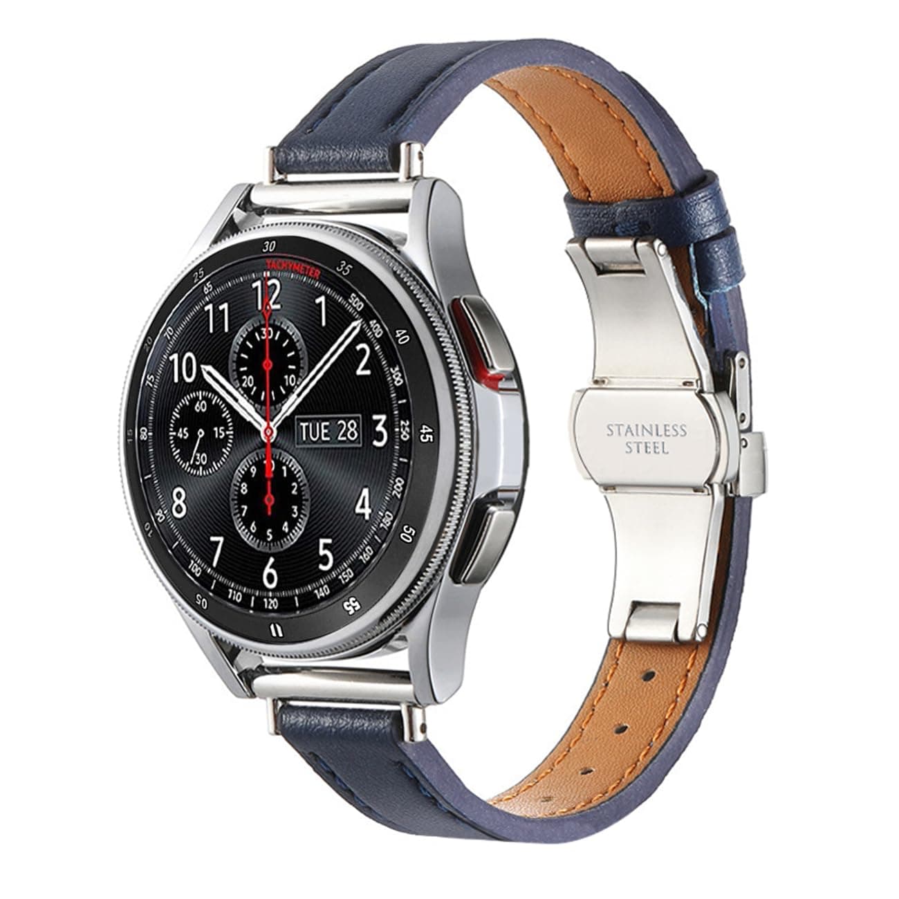 Hstrap Quick Release Leather Watch Band Compatible with Galaxy Watch 6/5/4 Band 40mm 44mm/Series 5 Pro 45mm/Series 6/4 Classic 43mm 47mm Bands Deployment Butterfly Buckle Watch Strap for Men Women