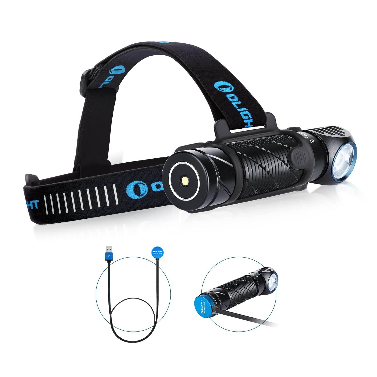 Perun 2 Headlamp with 2500 Lumens, 166 m Light Range, USB Rechargeable LED Torch, 5 Modes Head Torch with Timer Function, Adapted Battery for Running, Jogging, Fishing, Camping, Black