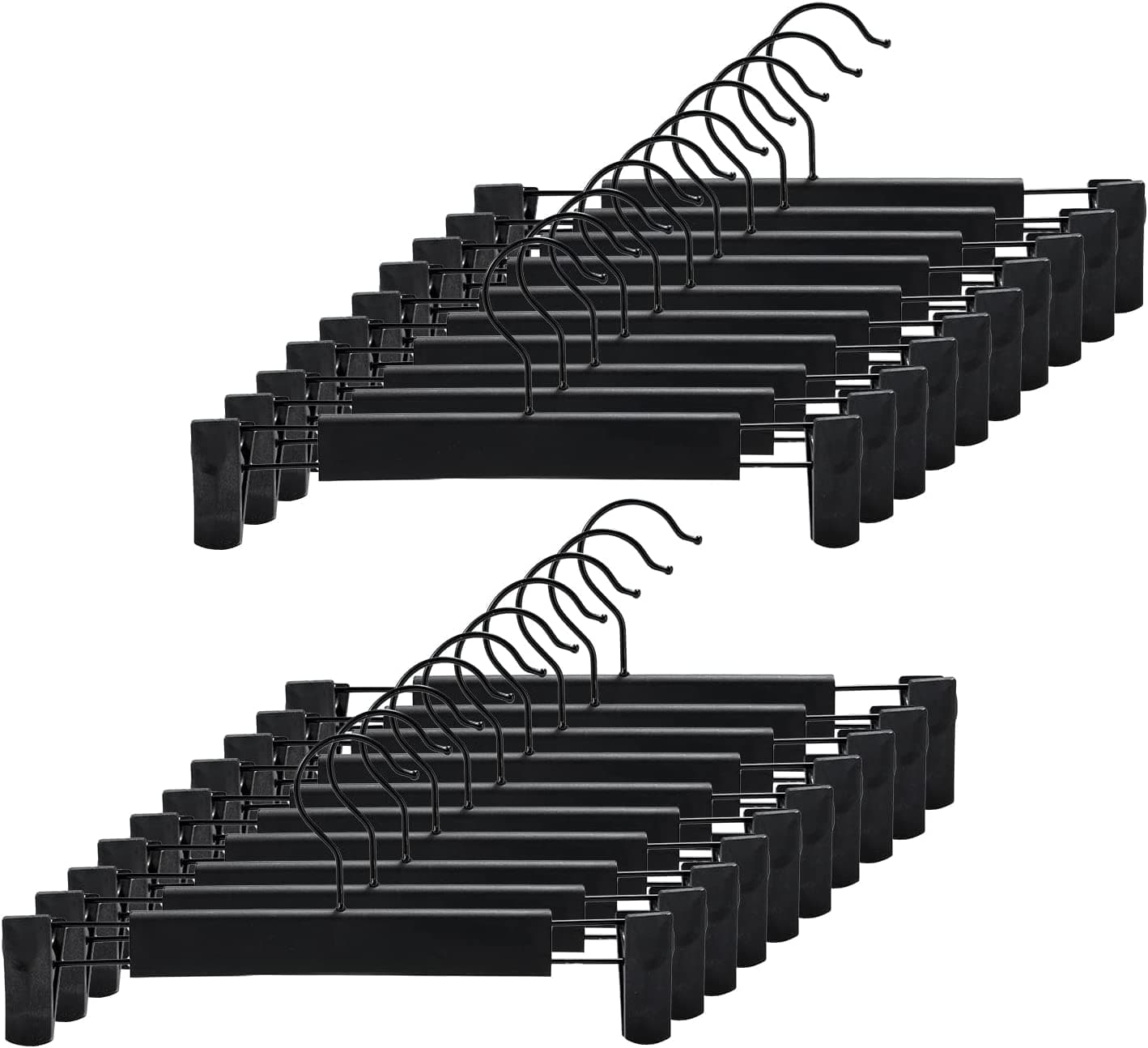 JOMILA 10/20 Pack Pants Hanger with Adjustable Anti-Rust Clips for Pants, Skirts, Clothes Hanger, Hangers Clothes Black (20 Pack)