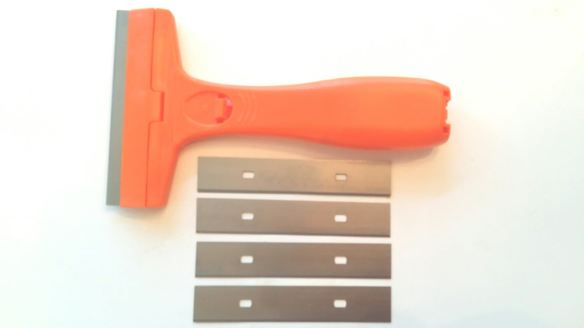 Razor Blade Scraper 4" Wide Paint Window Glass Wallpaper Tool With 5 Extra Blades In Handle Storage