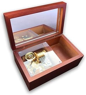 BinkeGG Play (Edelweiss) Brown Wooden Jewelry Box Music Box with Sankyo Musical Movement (65 Tunes Option)