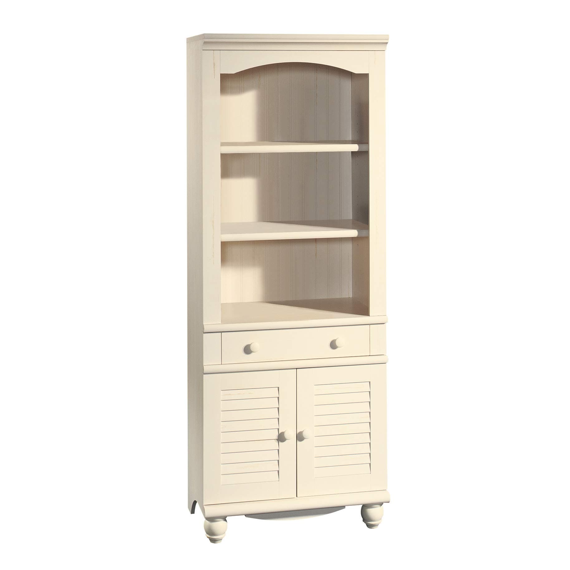Sauder Harbor View Library/Bookcase With Doors , Antiqued White finish