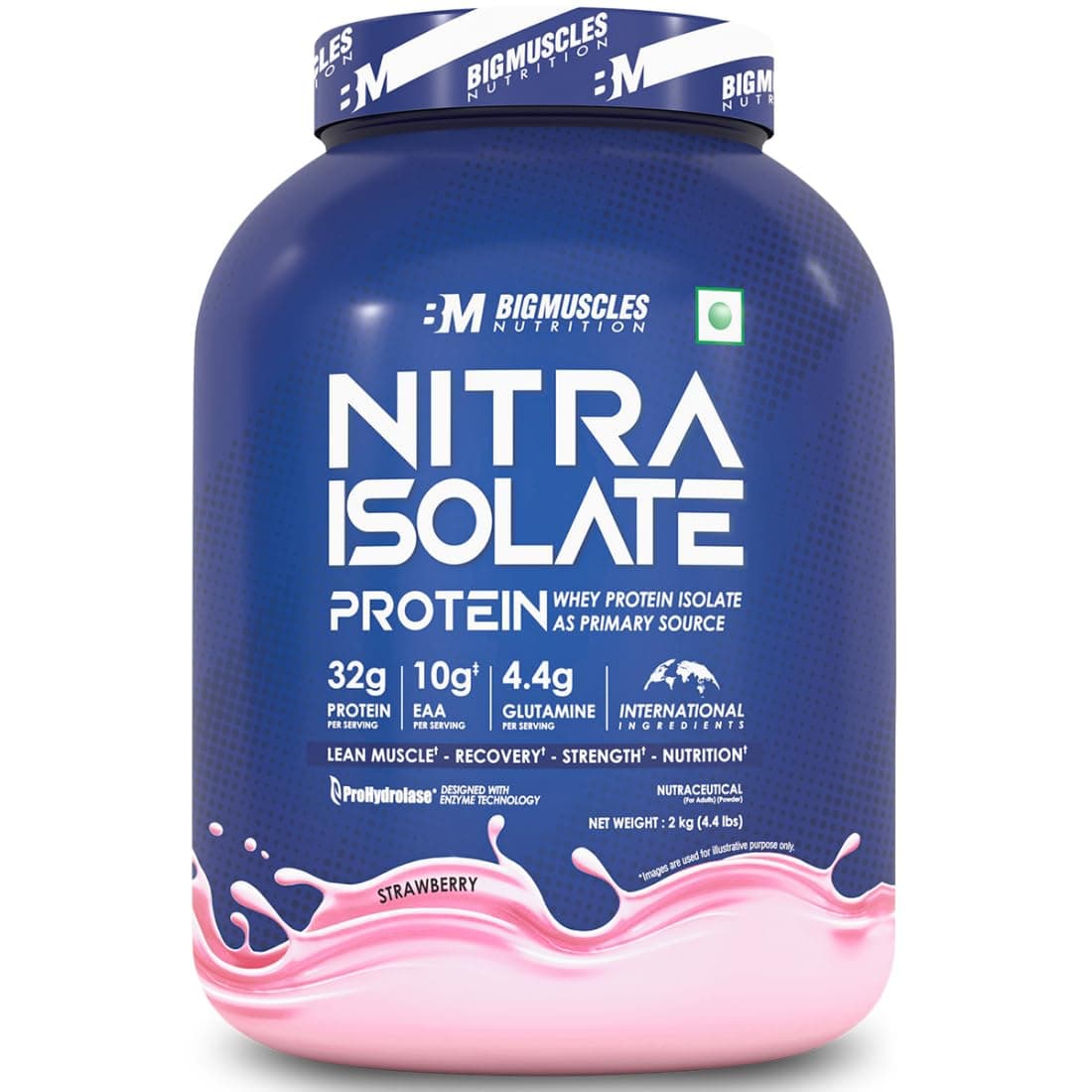 Bigmuscles Nutrition Nitra Isolate [2kg, Strawberry] | 32g Protein | 10g EAA | Whey Protein with ProHydrolase Enzyme Tech. For Faster Absorption | Improved Strength, Faster Recovery & Muscle Building