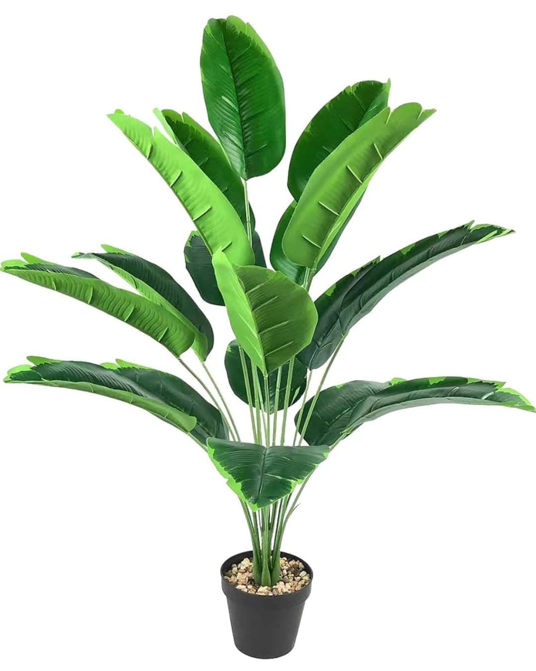 VRB Dec Plastic 1 Pcs Artificial Plants with Pot Plants Leaves Tree Tropical 12 Palm Leaves Faux Areca Palm Plants Indoor Real Touch Monstera Plant for Home/Decor (Banana Plant with Pot), Black