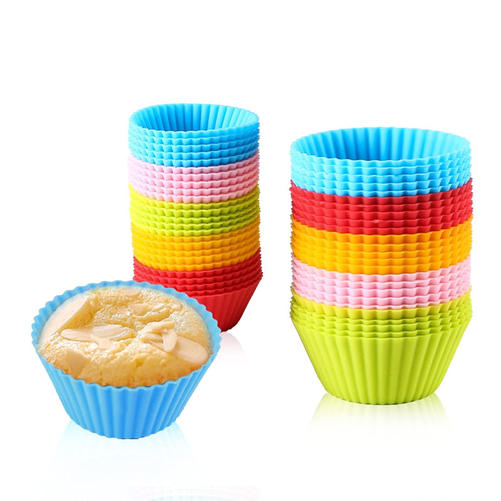 Suny Smiling Cupcake Molds,25 Pack Reusable Silicone Baking Cases Muffin Molds,Cup Cake Molds for Cake Balls, Muffins, Cupcakes and Candies for Party/Birthday -5 Colors