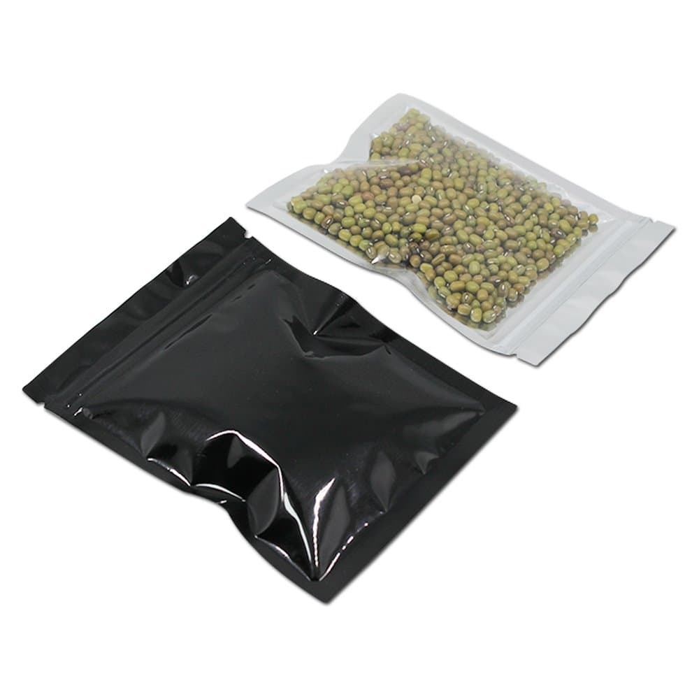 PABCK 100 Pack 4x5 inch(Inside Size 3.5x3.9 inch) Glossy Black Front Window Resealable Foil Zipper Lock Pouch for Zip Reclosable Lock Food Storage Bags Heat Seal Pouch Airtight Edible Grocery Pack