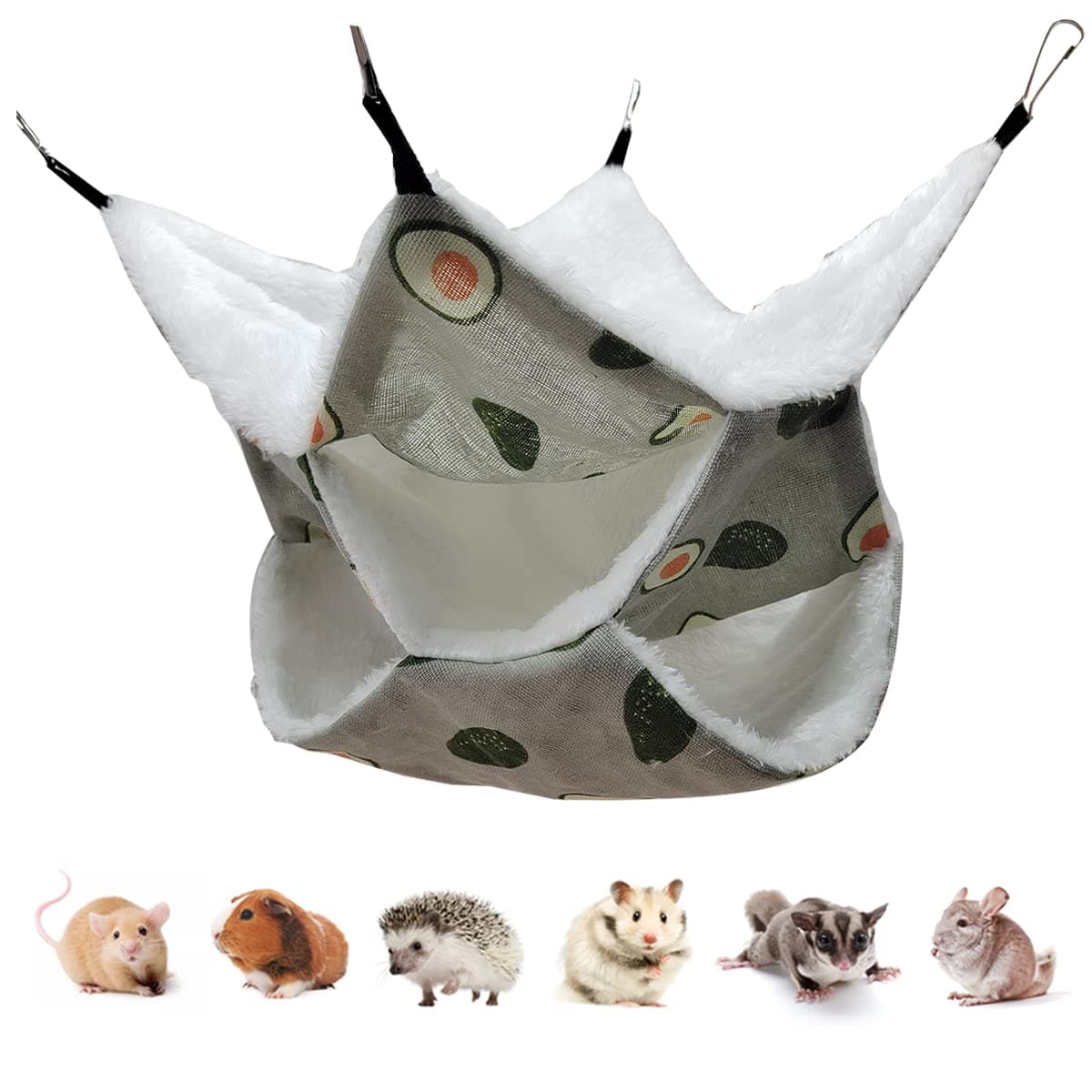 LEFTSTARER Triple-Layer Sugar Glider Hammock, Small Pet Cage Hammock, Sugar Glider Cage Accessories Hamster Bedding Small Animals Bed for Chinchilla Parrot Ferrets Rat Playing Sleeping (Avocado)