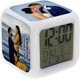 PINOX Personalized/Customized Photo Print Digital Alarm Clock, Glowing LED, Colour Change Digital Alarm Clock (Unit-1 Multicolour)