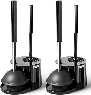 2Pack 2 in 1 Toilet Brush and Plunger Set, Extended Handle Plunger,Toilet Bowl Brush Plunger Set,Bathroom Cleaning Tools,Toilet Brush Plunger Combo,Cleaning Supplies，Bright Black(19.9inch)
