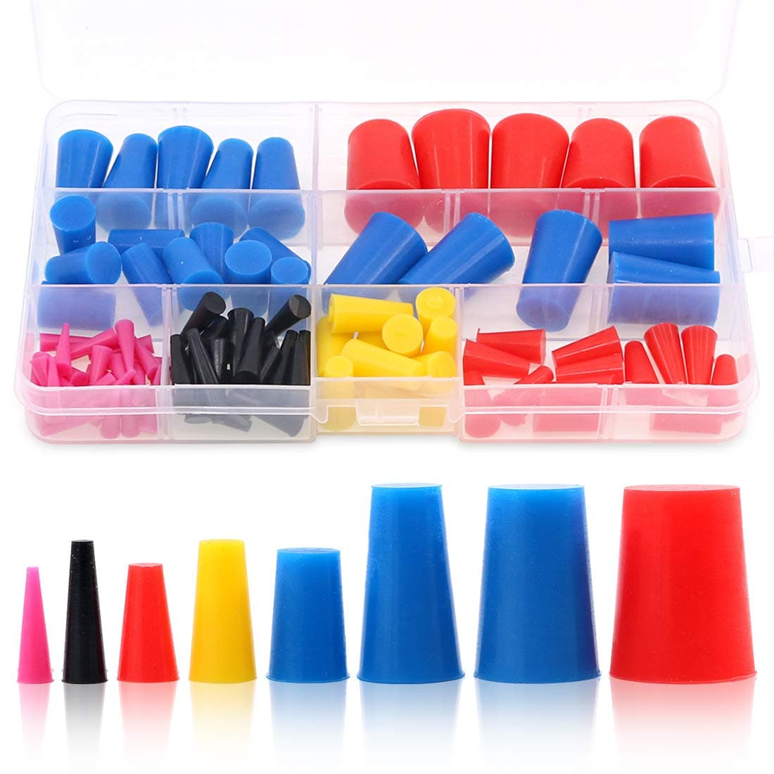 100Pcs High Temp Silicone Rubber Protective Tapered Plug Assortment Kit, Masking System Kit Perfect for Powder Coating, Painting, Anodizing, Plating & Media Blasting